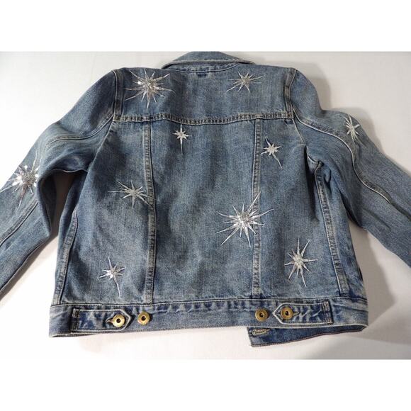 Pistola Small Denim Jean Jacket Firework Sequins Starburst 90s Y2K Art to Wear - Picture 13 of 16
